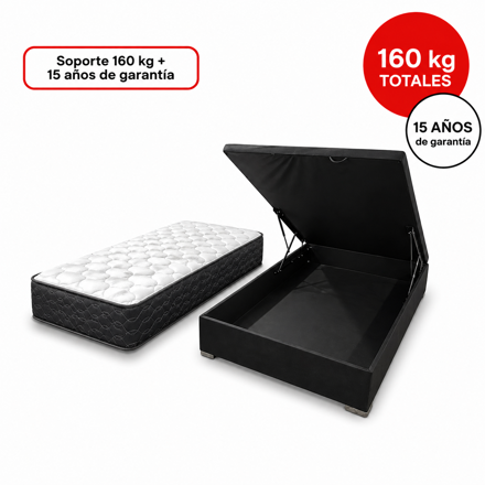 Imagen de Conjunto  sommier baulera  Atlanta Pro Black ME EPS 22cmx1,88x1,10m