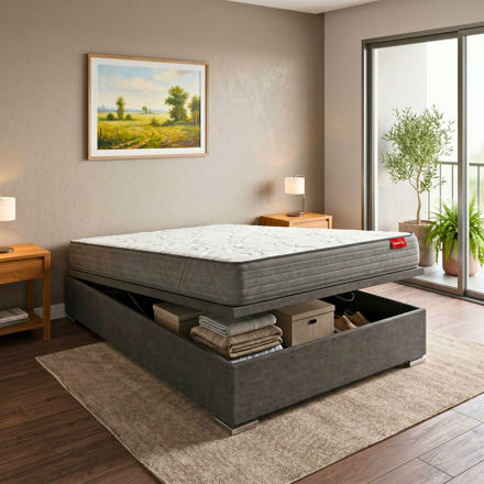 Imagen de Conjunto Sommier Queen 1,98x1,58 APL Bral con Baulera