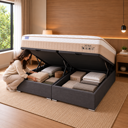 Imagen de Sommier con Baúl Queen Híbrido Auris Gel